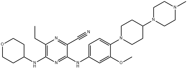 2-Pyrazinecarbonitrile, 6-ethyl-3-[[3-methoxy-4-[4-(4-methyl-1-piperazinyl)-1-piperidinyl]phenyl]amino]-5-[(tetrahydro-2H-pyran- 4-yl) एमिनो] -