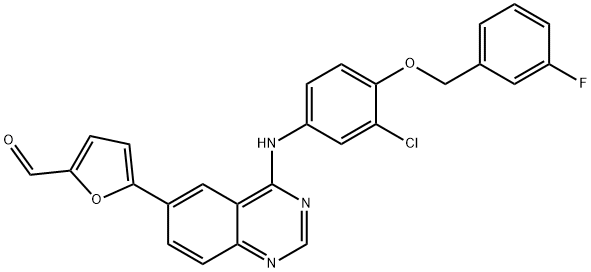 5- [4-((3-Chloro-4-((3-fluorobenzyl)oxy)फिनाइल)एमिनो)क्विनाजोलिन-6-yl]-2-furaldehyde