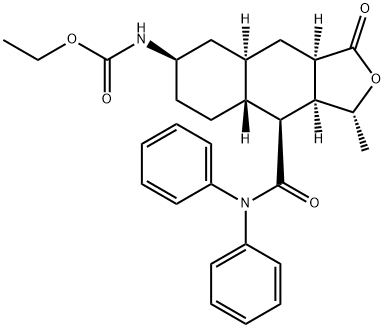 इथाइल ((1R,3aR,4aR,6R,8aR,9S,9aS)-9-(diphenylcarbamoyl)-1-methyl-3-oxododecahydronaphtho[2,3-c]furan-6-yl) कार्बामेट